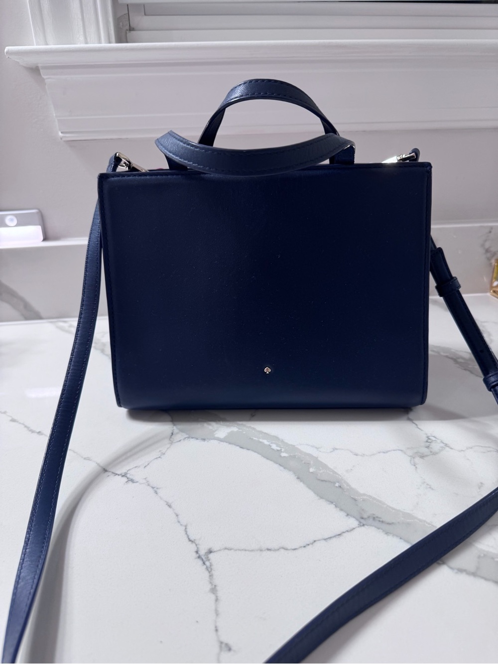 kate spade navy tote with pink, blue, white and taupe floral appliqués - Picture 5 of 6